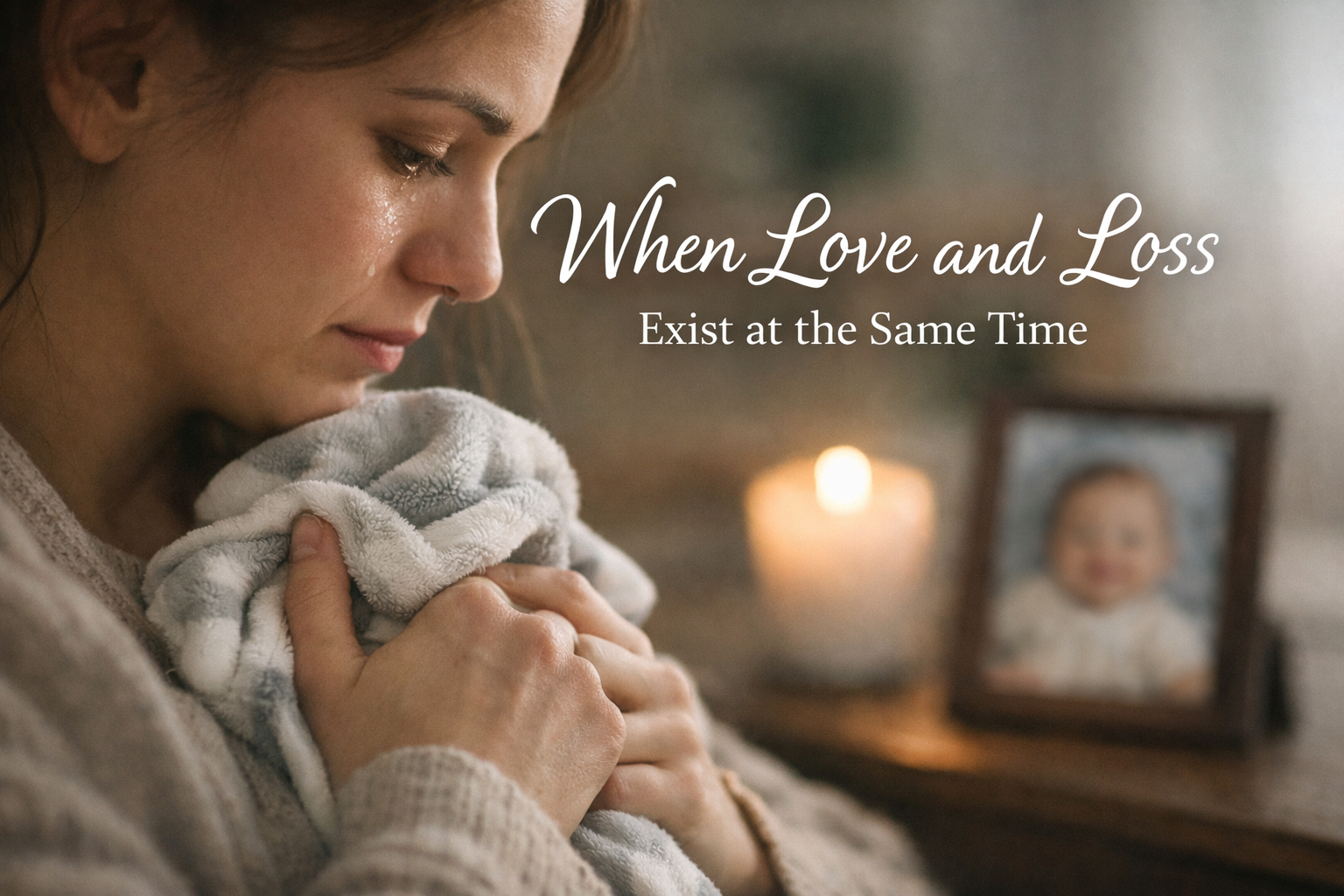 342fd69b-9a10-4fef-af98-7d51e1399ffc birth mom holding baby blanket and in deep thought