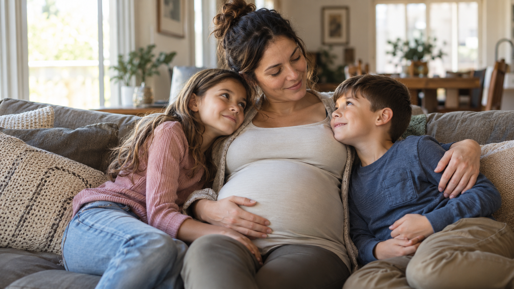 tender family moment a pregnant mom discussing adoption with her children